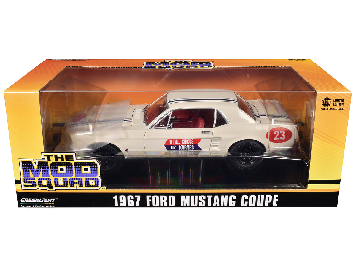 1967 Ford Mustang Coupe #23 "Thrill Circus By Karnes" White 1/18 Diecast Model Car by Greenlight