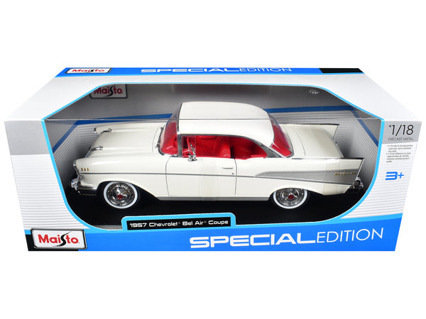 1957 Chevrolet Bel Air Coupe White with Red Interior "Special Edition" Series 1/18 Diecast Model Car by Maisto