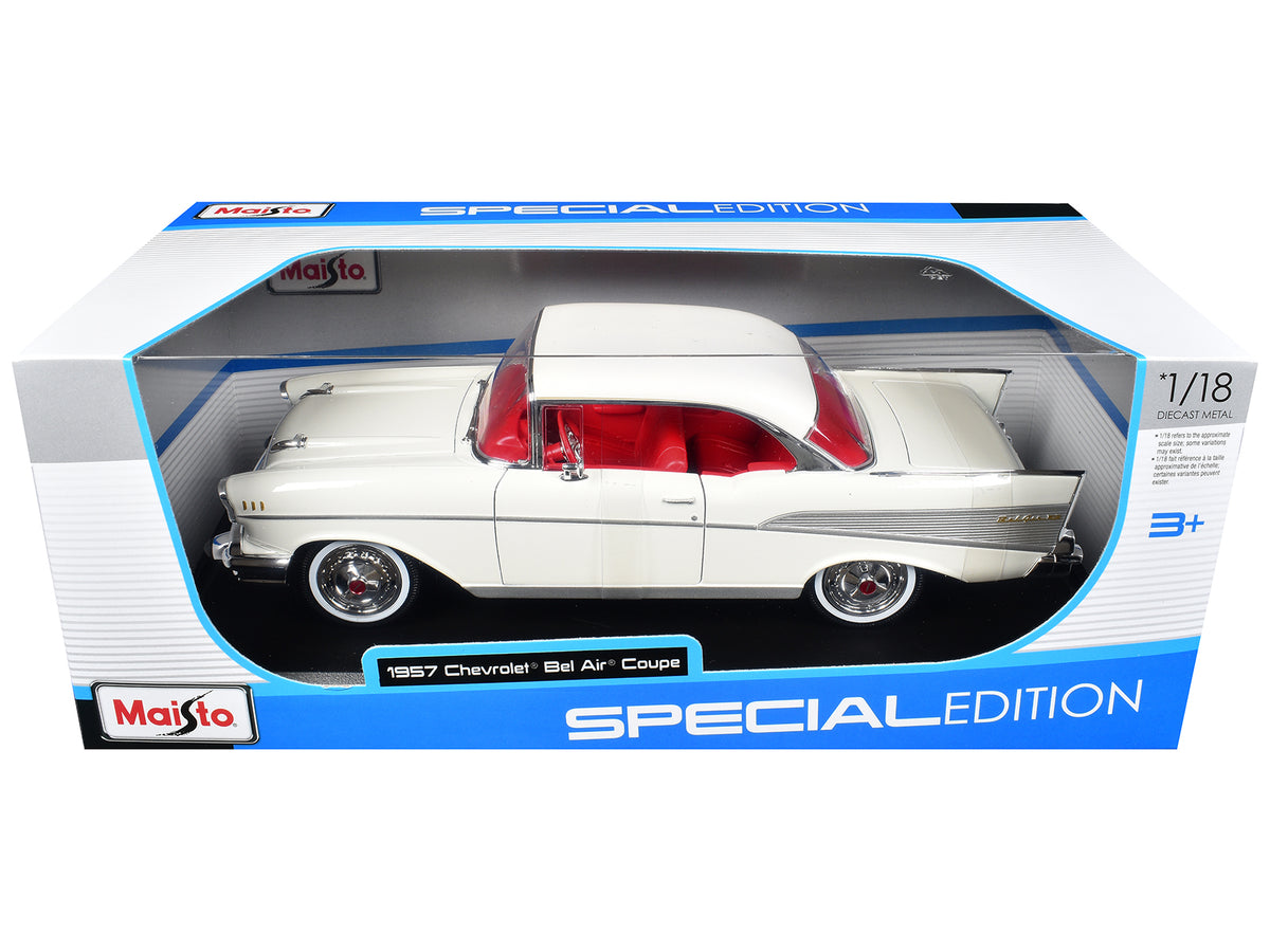 1957 Chevrolet Bel Air Coupe White with Red Interior "Special Edition" Series 1/18 Diecast Model Car by Maisto