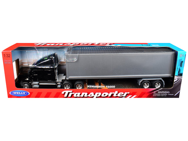 Kenworth T2000 Truck Black with Gray Container "Transporter" Series 1/32 Diecast Model by Welly