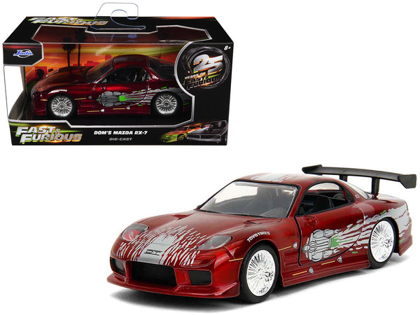 Dom's Mazda RX-7 Candy Red with Graphics "The Fast and the Furious" (2001) Movie "25 Years of Fast & Furious" Series 1/32 Diecast Model Car by Jada