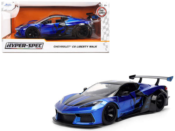 Chevrolet Corvette C8 "Liberty Walk" Candy Blue and Black "Hyper-Spec" Series 1/24 Diecast Model Car by Jada