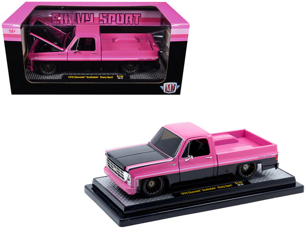 1979 Chevrolet Scottsdale Pickup Truck "Chevy Sport" Pink and Black Limited Edition to 6250 pieces Worldwide 1/24 Diecast Model Car by M2 Machines