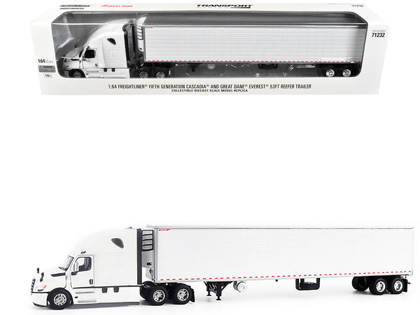 2025 Freightliner Cascadia Gen-5 Truck Tractor with Sleeper and Great Dane Champion 53ft Refrigerated Trailer Winter White "Transport Series" 1/64 Diecast Model by Diecast Masters