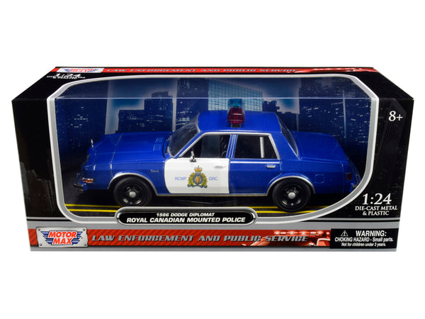 1986 Dodge Diplomat "Royal Canadian Mounted Police" Metallic Blue and White 1/24 Diecast Model Car by Motormax