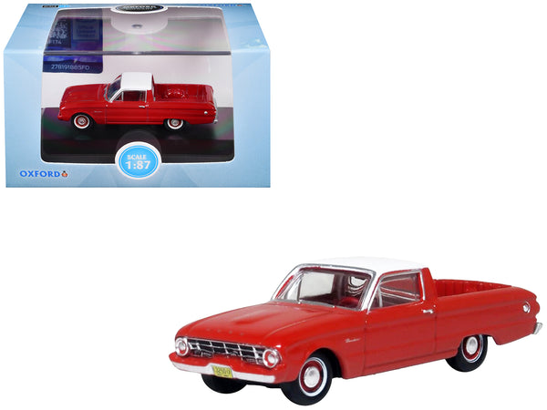 1960 Ford Falcon Ranchero Monte Carlo Red with Corinthian White Top 1/87 (HO) Scale Diecast Model Car by Oxford Diecast
