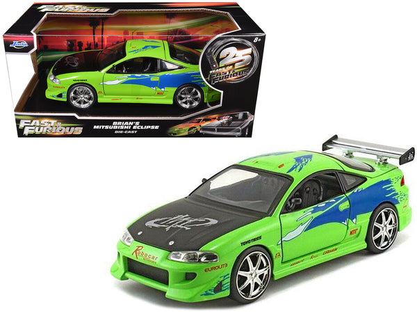 Brian's Mitsubishi Eclipse Green with Black Hood and Graphics "The Fast and The Furious" (2001) Movie "25 Years of Fast & Furious" Series 1/24 Diecast Model by Jada