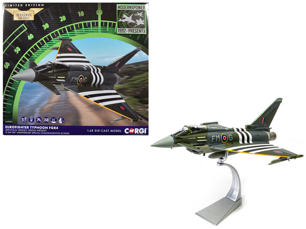 Eurofighter Typhoon FGR4 Fighter Aircraft "ZJ913 FM-G Moggy D-Day 80th Anniversary Display Scheme" (2024) Royal Air Force "The Aviation Archive" Series 1/48 Diecast Model by Corgi