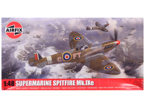 Level 2 Model Kit Supermarine Spitfire Mk.IXe Fighter Aircraft with 3 Scheme Options 1/48 Plastic Model Kit by Airfix