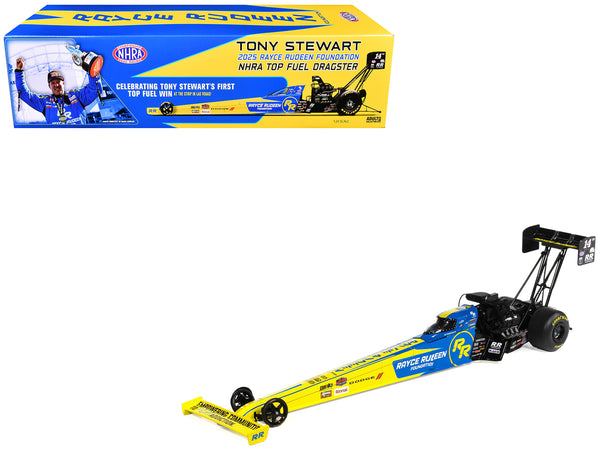 NHRA TFD (Top Fuel Dragster) #14TF Tony Stewart "Rayce Rudeen Foundation" Blue and Yellow (2025) 1/24 Diecast Model by Auto World