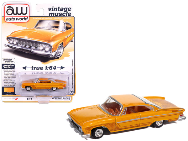 1961 Dodge Dart Phoenix Lowrider Mango Smoothie Metallic with Graphics and Orange Interior "Vintage Muscle" Series 1/64 Diecast Model Car by Auto World