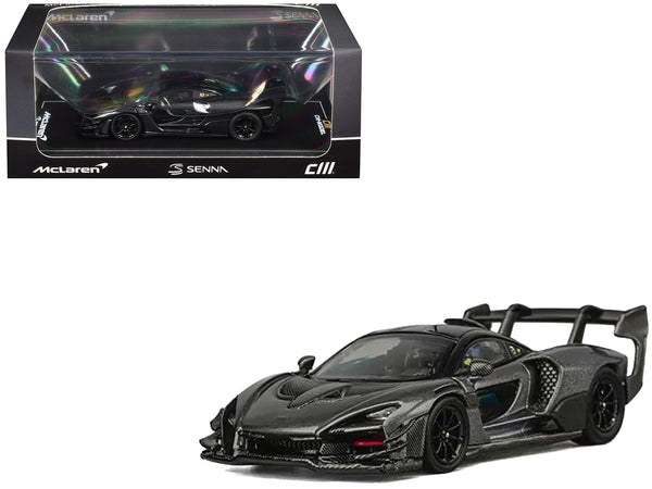 McLaren Senna GTR Dark Gray Metallic with Carbon Hood and Black Top 1/64 Diecast Model Car by CM Model