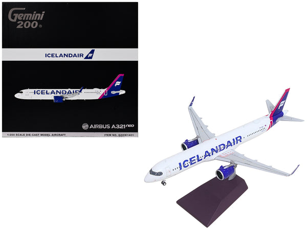 Airbus A321neo Commercial Aircraft "Icelandair" (TF-IAA) White with Blue and Pink Tail "Gemini 200" Series 1/200 Diecast Model by GeminiJets