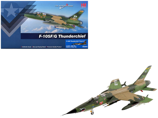 Republic F-105F Thunderchief Fighter-Bomber Aircraft "63-8299 Peach 91 128th Tactical Fighter Squadron Georgia ANG Dobbins Air Reserve Base" United States Air Force "Air Power Series" 1/72 Diecast Model by Hobby Master