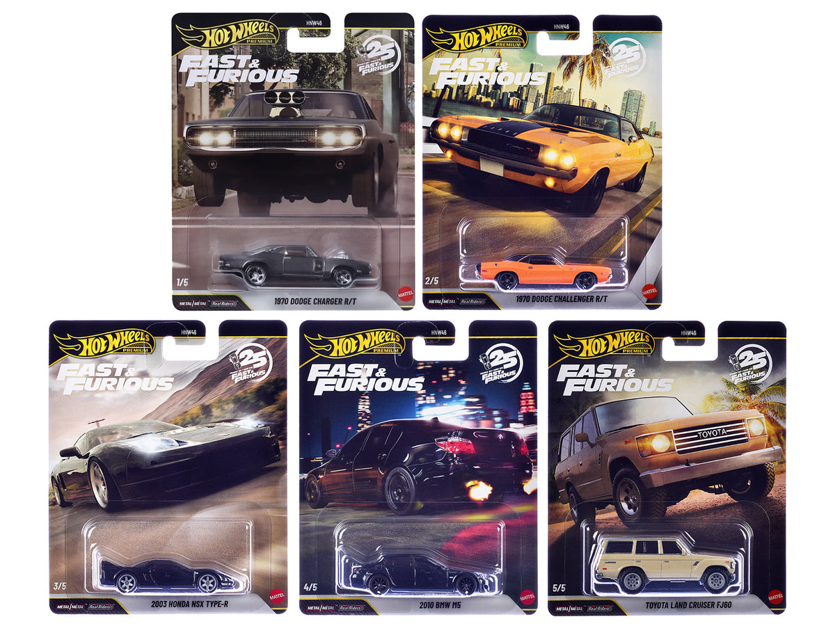 "Fast & Furious 25th Anniversary" 2026 5 piece Set Q Diecast Model Cars by Hot Wheels