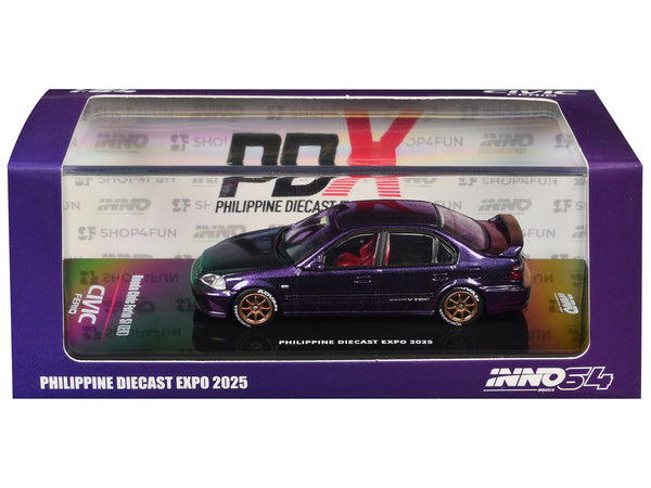 Honda Civic Ferio Si (EK) RHD (Right Hand Drive) Midnight Purple Metallic "Philippine Diecast Expo 2025 Event Edition" 1/64 Diecast Model Car by Inno Models