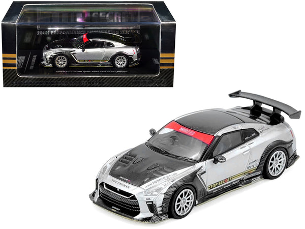 Nissan GT-R (R35) Top Secret RHD (Right Hand Drive) Silver Metallic with Carbon Hood and Top "Tokyo Auto Salon Hong Kong 2025 Event Edition" 1/64 Diecast Model Car by Inno Models