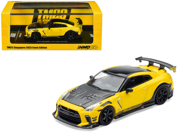 Nissan GT-R (R35) RHD (Right Hand Drive) Yellow with Carbon Hood and Black Top "The Model Car Show Singapore 2025 Event Edition" 1/64 Diecast Model Car by Inno Models