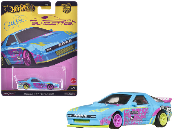 Mazda RX7 FC PANDEM Blue with Graphics "Silhouettes" Series Diecast Model Car by Hot Wheels