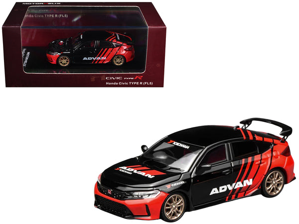 Honda Civic Type R (FL5) RHD (Right Hand Drive) "ADVAN" Black and Red 1/64 Diecast Model Car by MotorHelix