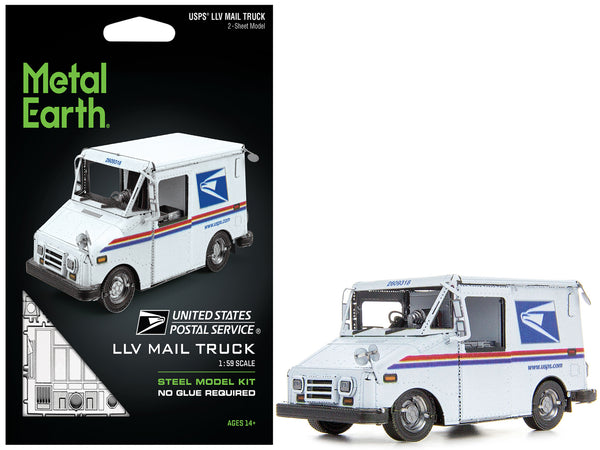 Model Kit LLV Mail Truck White "USPS (United States Postal Service)" (Moderate Difficulty) Steel Model by Metal Earth