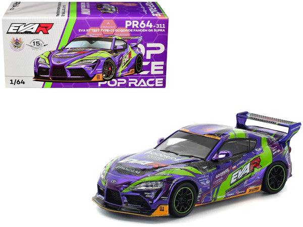 Toyota Pandem GR Supra RHD (Right Hand Drive) "EVA RT Test Type-01 GoodRide" Purple Metallic with Graphics 1/64 Diecast Model Car by Pop Race