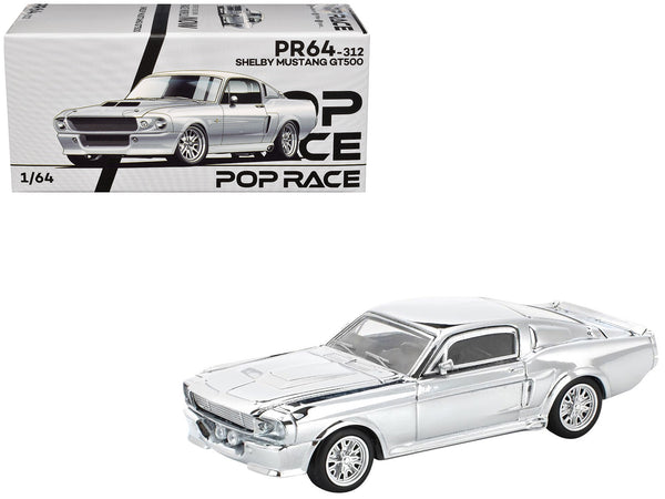 Shelby Mustang GT500 Silver Chrome 1/64 Diecast Model Car by Pop Race
