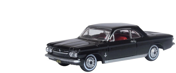 1963 Chevrolet Corvair Coupe Tuxedo Black with Red Interior 1/87 (HO) Scale Diec