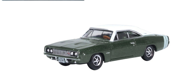 1968 Dodge Charger Racing Green Metallic with White Top and Tail Stripe 1/87 (HO
