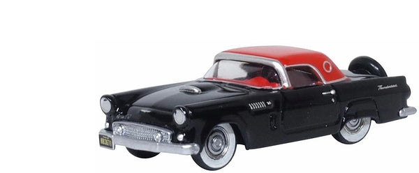 1956 Ford Thunderbird Raven Black with Fiesta Red Top 1/87 (HO) Scale Diecast Mo
