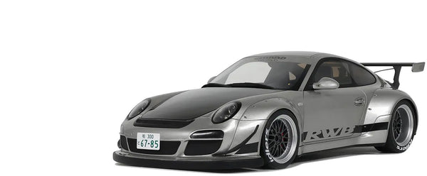 2024 Porsche 911 RWB Abu Silver Metallic with Black Hood 1/18 Model Car by GT Sp
