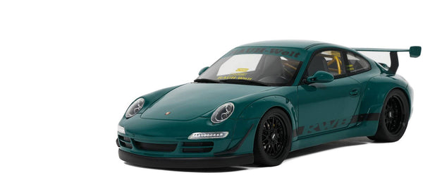 2021 RWB Bodykit "Syunkashuto" Green with Black Stripes 1/18 Model Car by GT Spi