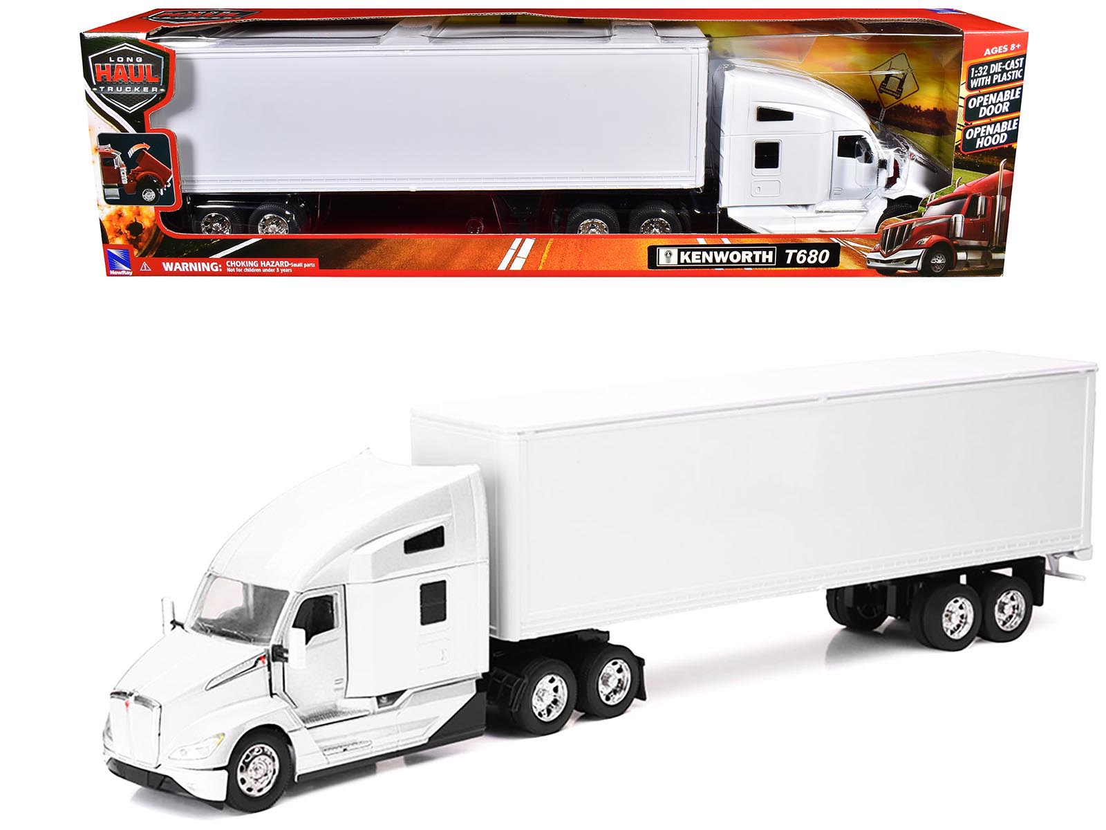 Kenworth T680 Truck White with Dry Van Trailer White "Long Haul Trucker" Series 1/32 Diecast Model by New Ray