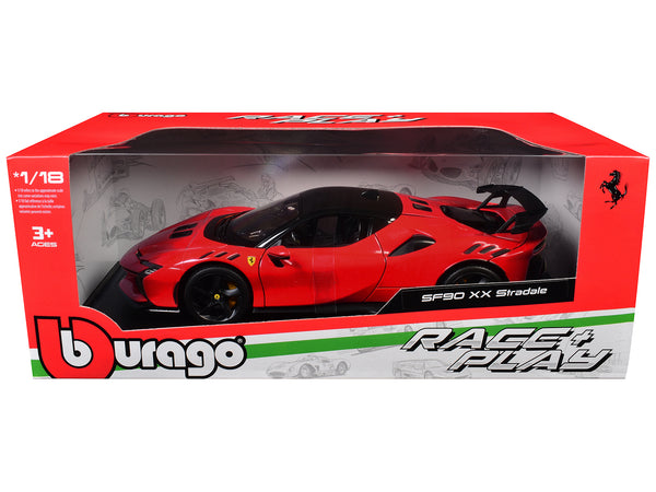 Ferrari SF90 XX Stradale Red with Black Top "Race + Play" Series 1/18 Diecast Model Car by Bburago