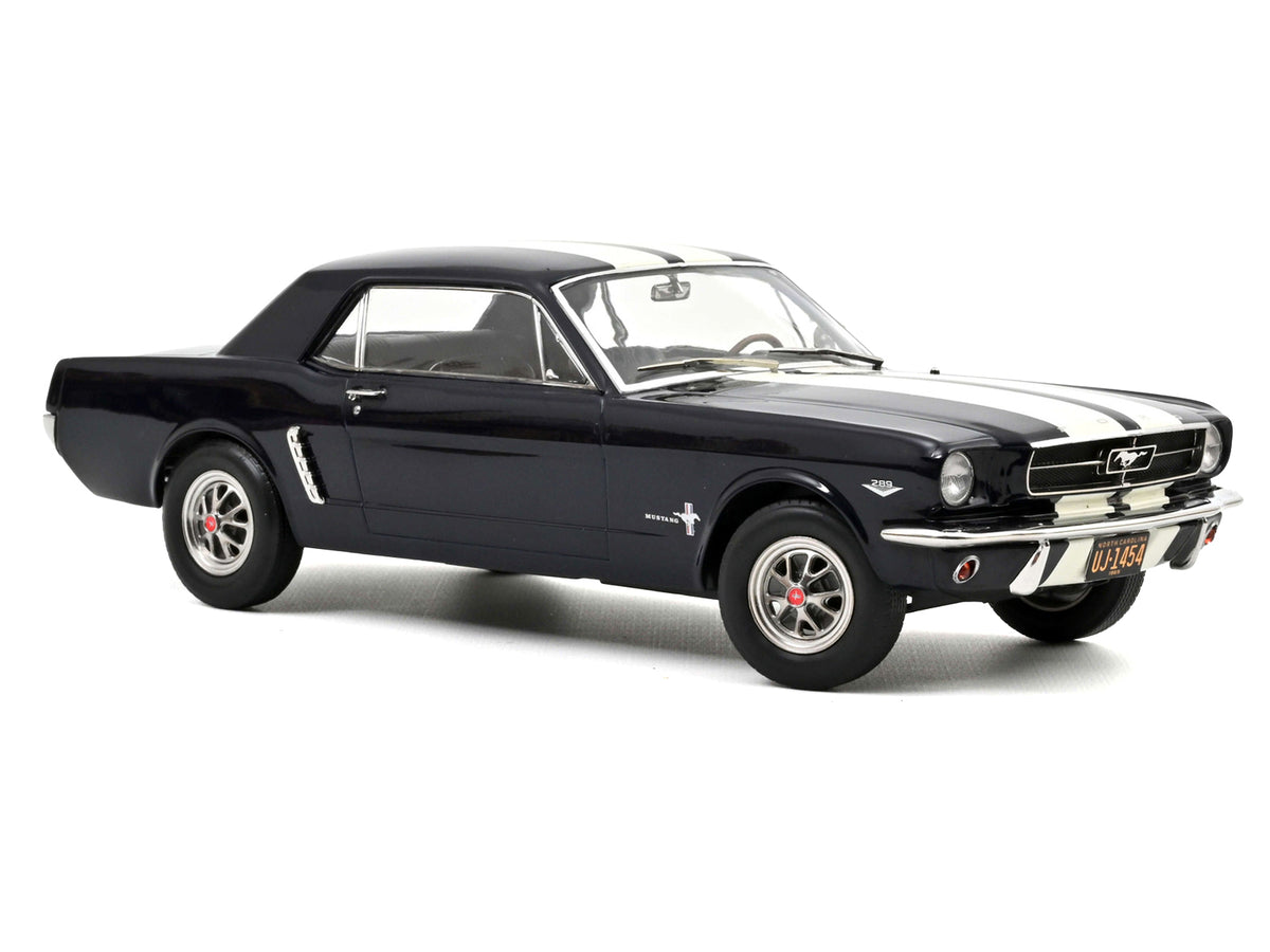 1965 Ford Mustang Hardtop Coupe Nightmist Blue Metallic with White Stripes 1/18 Diecast Model Car by Norev