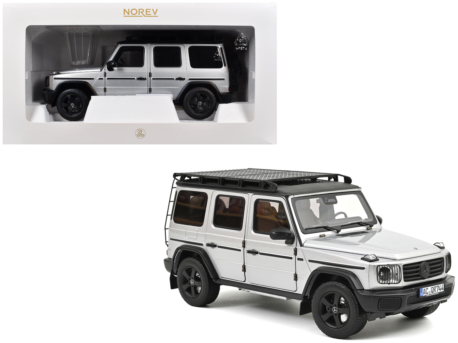 2024 Mercedes-Benz G-Class Professional Iridium Silver Metallic with Black Top and Roof Rack 1/18 Diecast Model Car by Norev