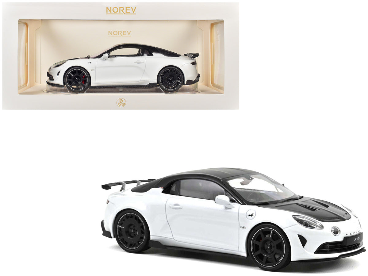 2024 Alpine A110 R Pearl White Metallic with Carbon Hood and Top 1/18 Diecast Model Car by Norev