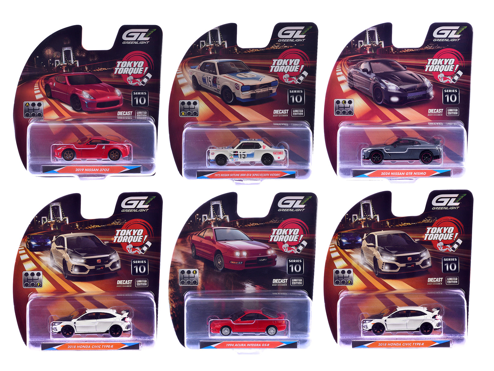 "Tokyo Torque" Series 10 Set of 6 pieces 1/64 Diecast Model Cars by Greenlight