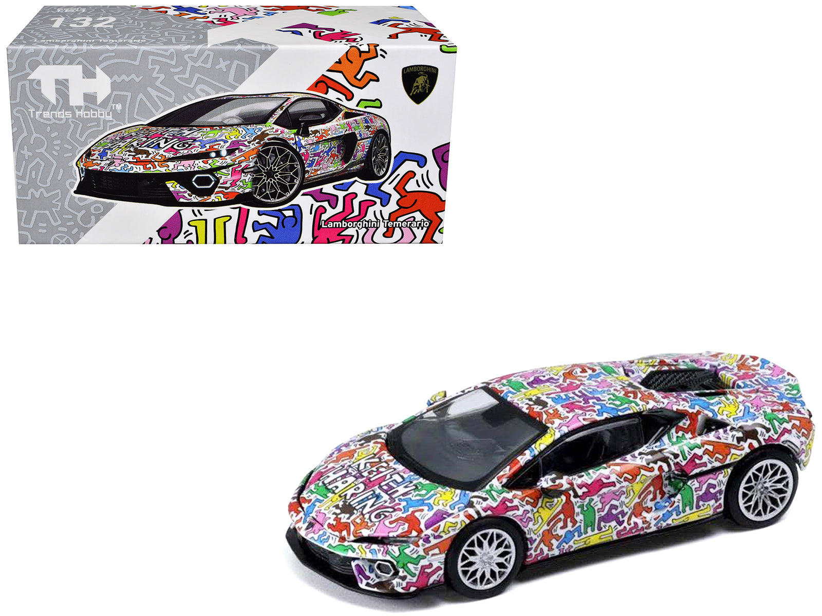 Lamborghini Temerario "Keith Haring Livery" White with Graphics 1/64 Diecast Model car by Trends Hobby