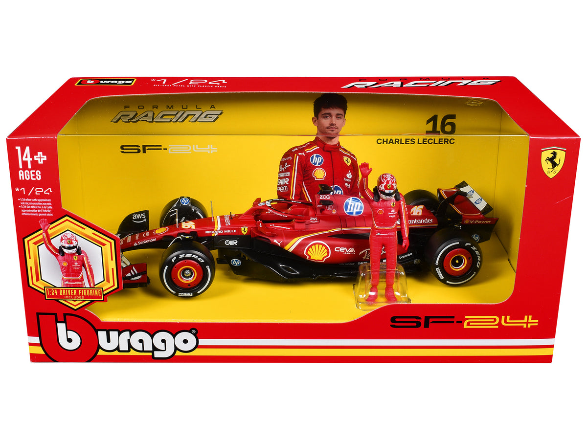Ferrari SF-24 #16 Charles Leclerc Formula One F1 World Championship (2024) with Driver Figure "Formula Racing" 1/24 Diecast Model Car by Bburago