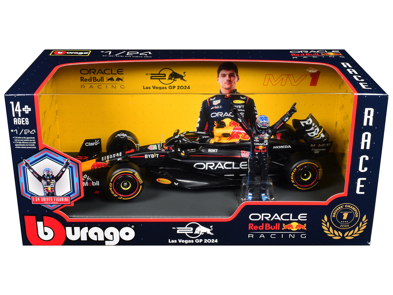 Red Bull Racing RB20 #1 Max Verstappen "Oracle" Winner Formula One F1 Championship "Drivers' Champion" (2024) with Driver Figure 1/24 Diecast Model Car by Bburago
