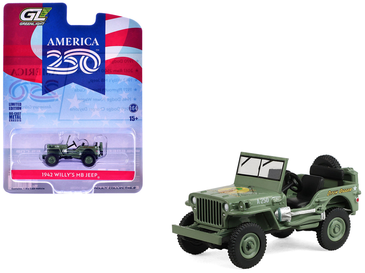 1942 Willy’s MB Jeep Olive Green "America 250 Edition" "Anniversary Collection" Series 18 1/64 Diecast Model Car by Greenlight