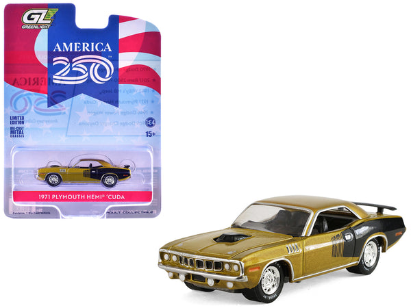 1971 Plymouth Hemi ‘Cuda Gold Metallic with Black Accents "America 250 Edition" "Anniversary Collection" Series 18 1/64 Diecast Model Car by Greenlight
