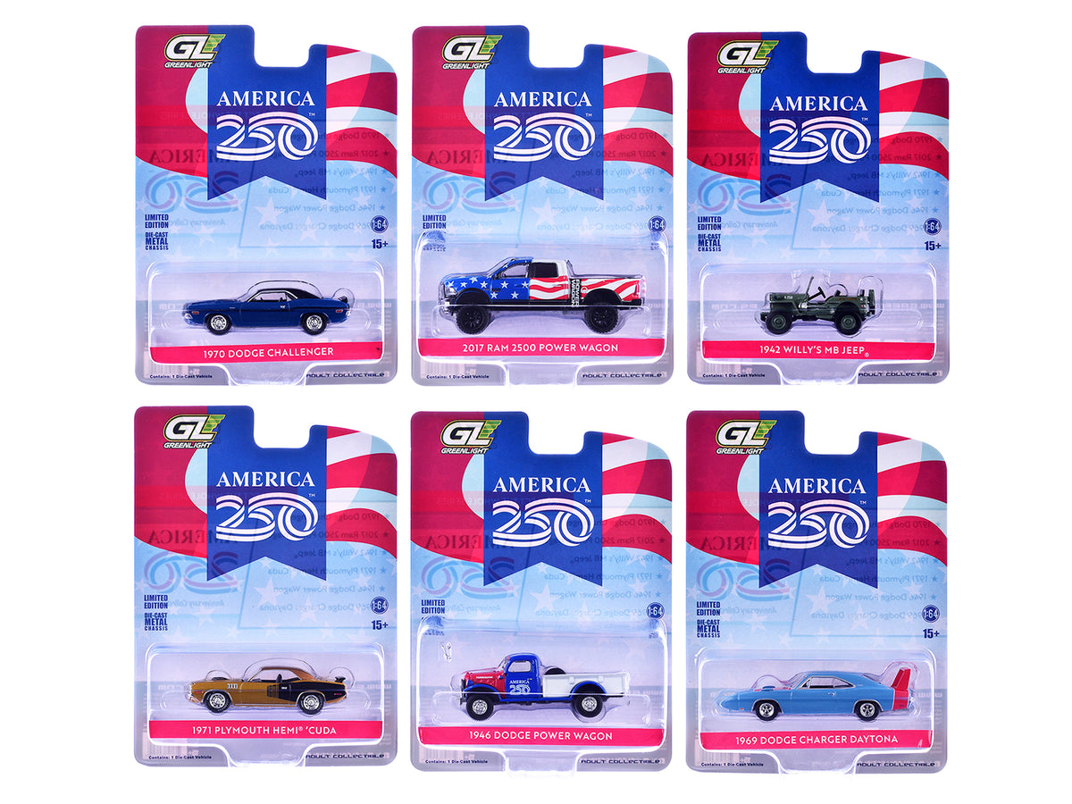 "Anniversary Collection" Series 18 Set of 6 pieces "America 250 Edition" 1/64 Diecast Model Cars by Greenlight