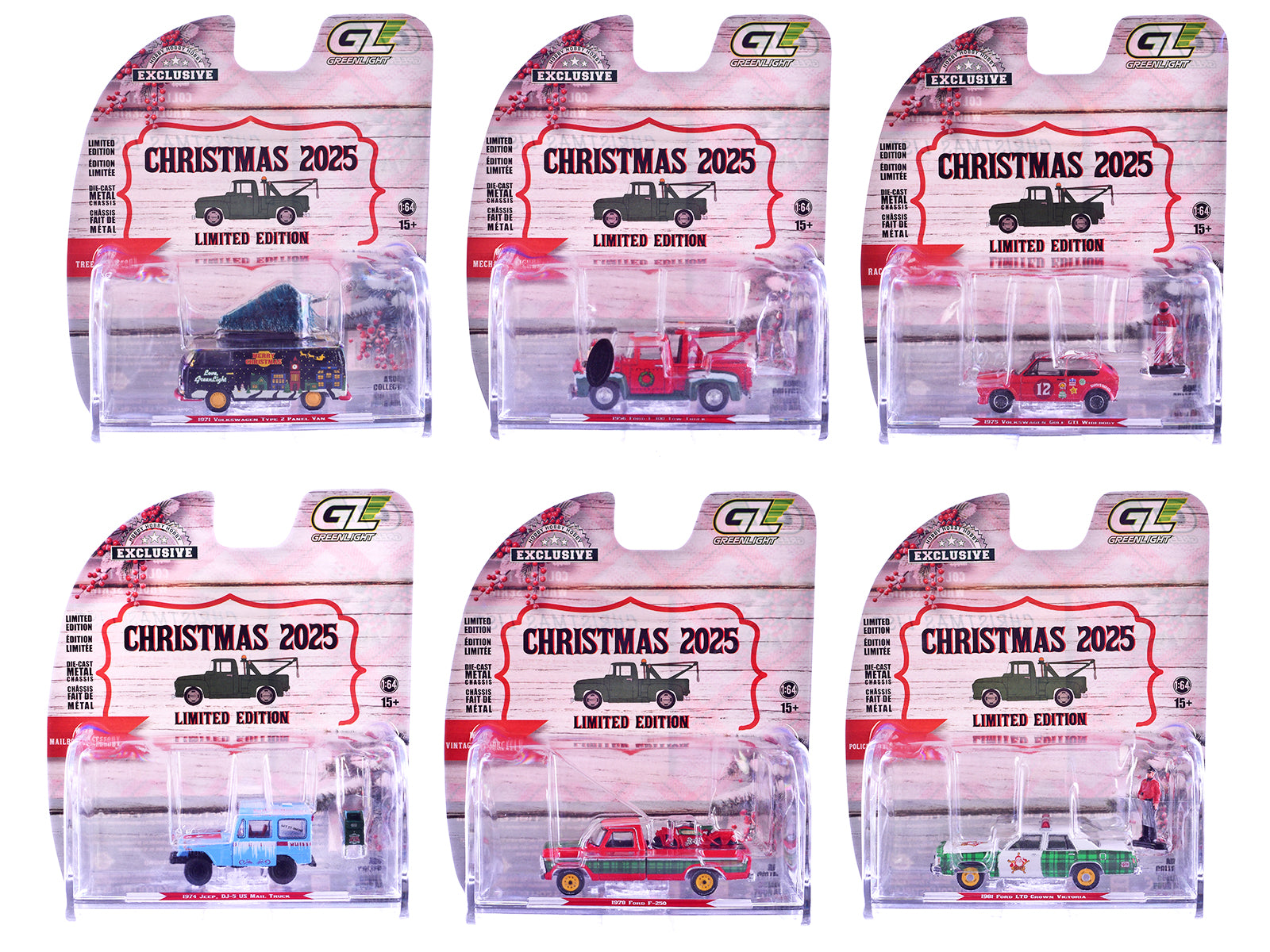 "Christmas 2025 Limited Edition" Set of 6 Cars 1/64 Diecast Model Cars by Greenlight