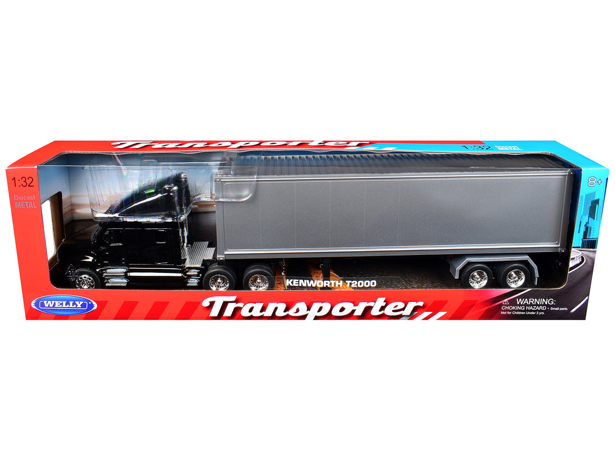 Kenworth T2000 Truck Black with Gray Container "Transporter" Series 1/32 Diecast Model by Welly