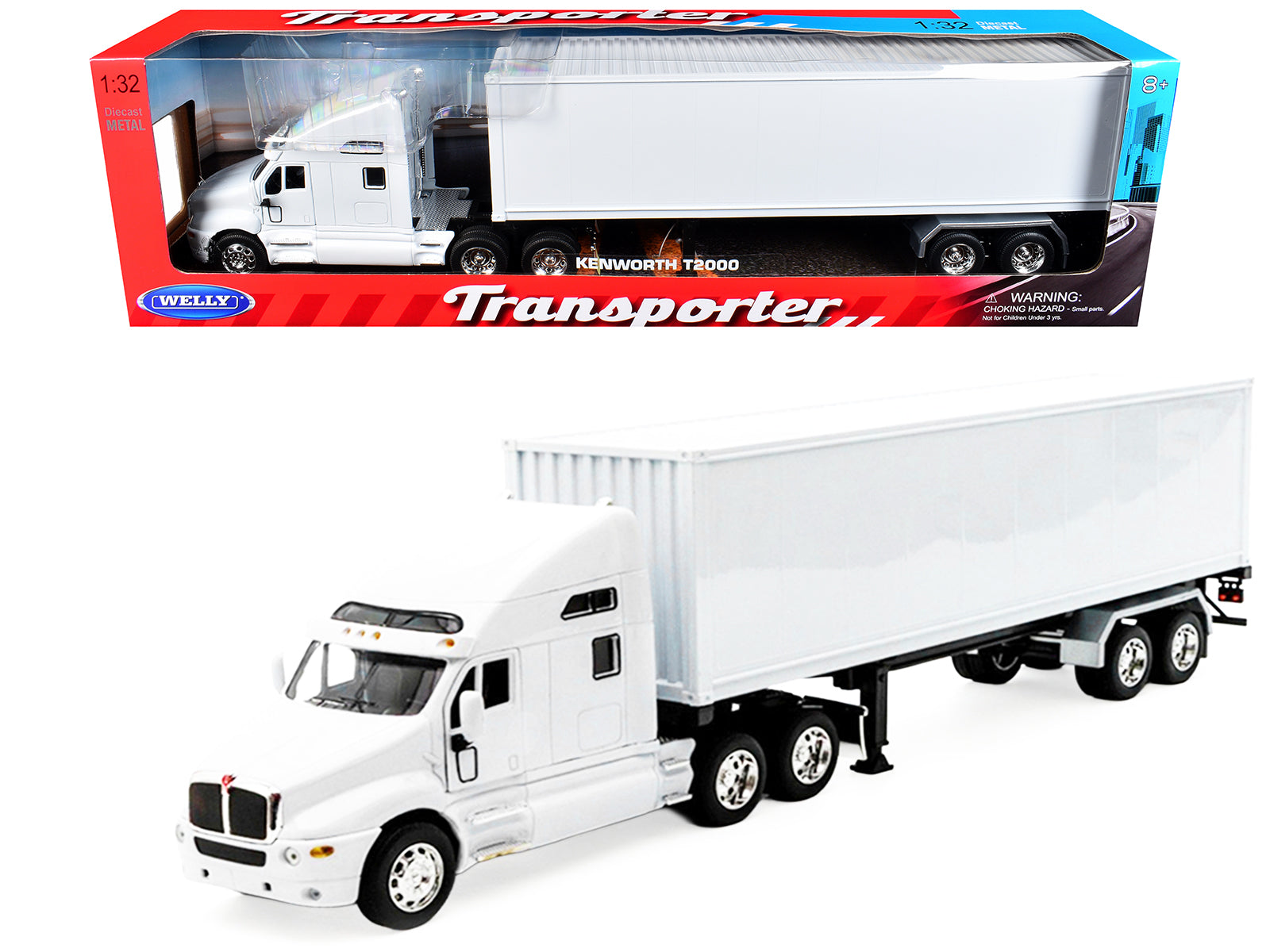 Kenworth T2000 Truck White with White Container "Transporter" Series 1/32 Diecast Model by Welly