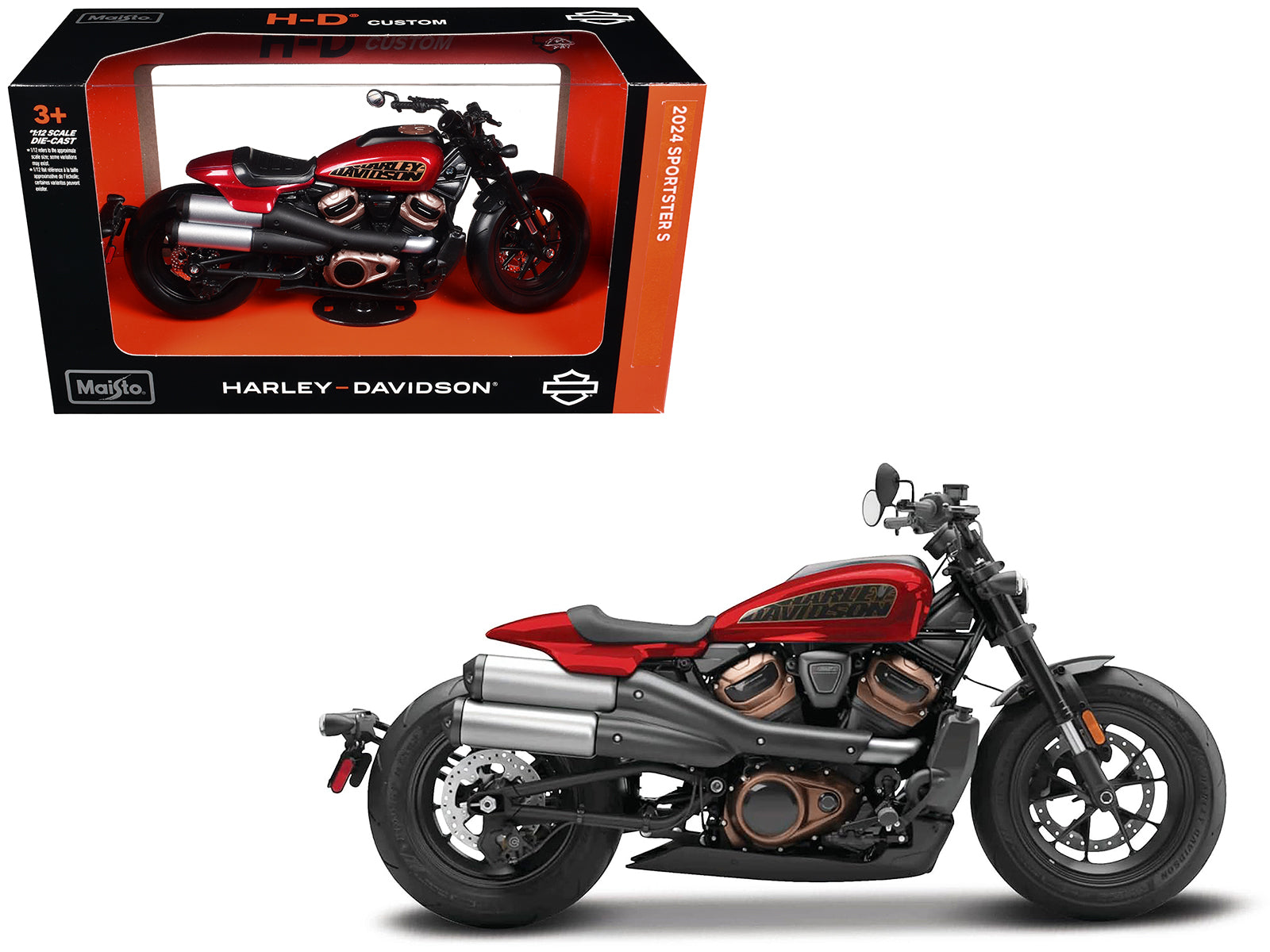 2024 Harley Davidson Sportster S Motorcycle Red Metallic and Black "H-D Custom" Series 1/12 Diecast Model Car by Maisto