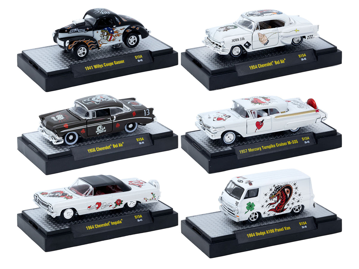"Auto-Thentics" 6 piece Set Release S154 IN DISPLAY CASES Limited Edition 1/64 Diecast Model Cars by M2 Machines