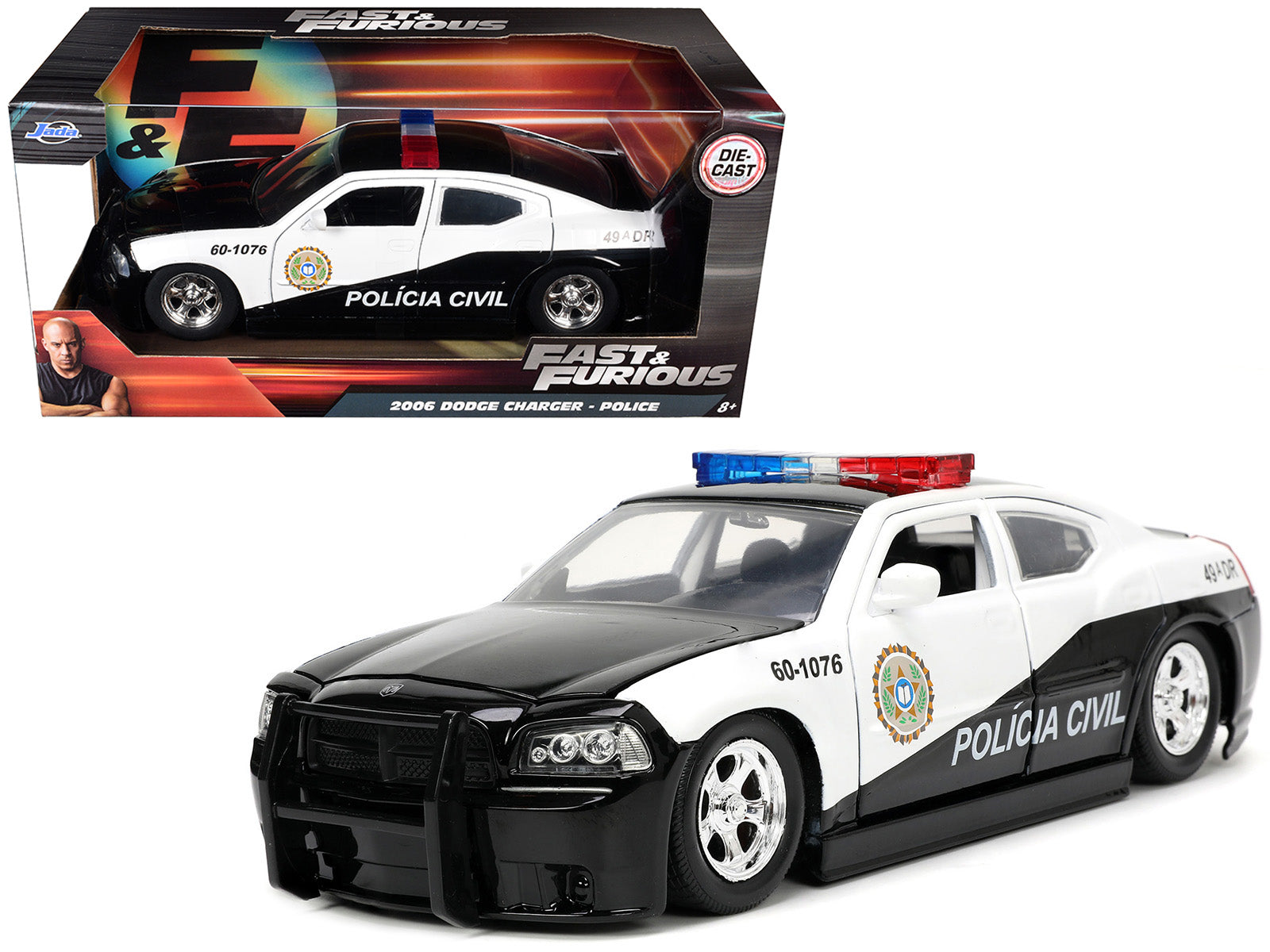 2006 Dodge Charger Police Black and White "Policia Civil" "Fast & Furious" Series 1/24 Diecast Model Car by Jada